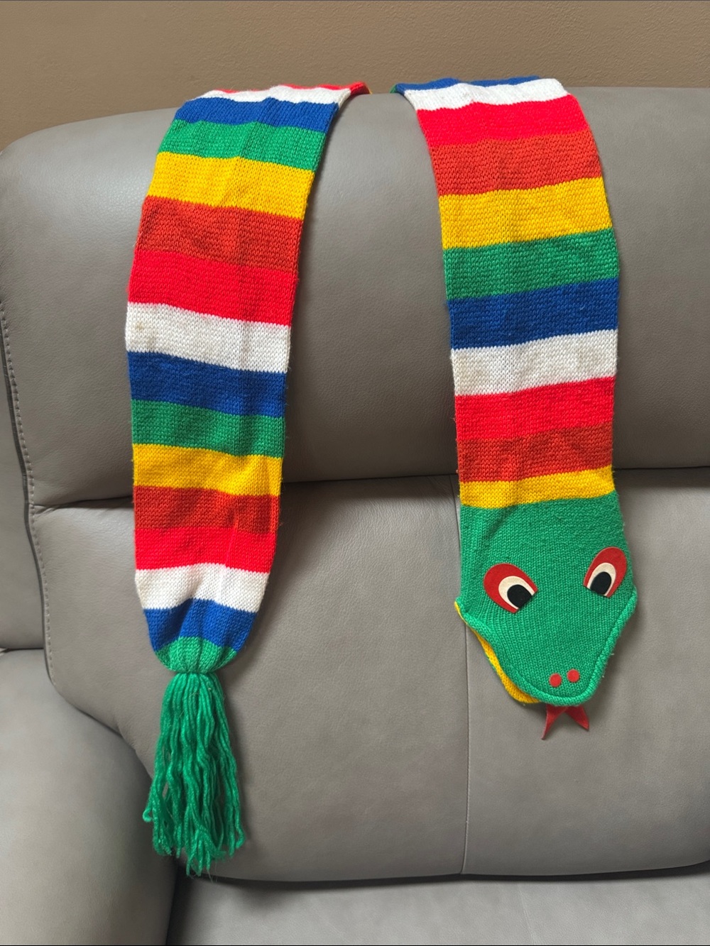 Kids Rainbow  Snake Knit Scarf - Green Multicolor